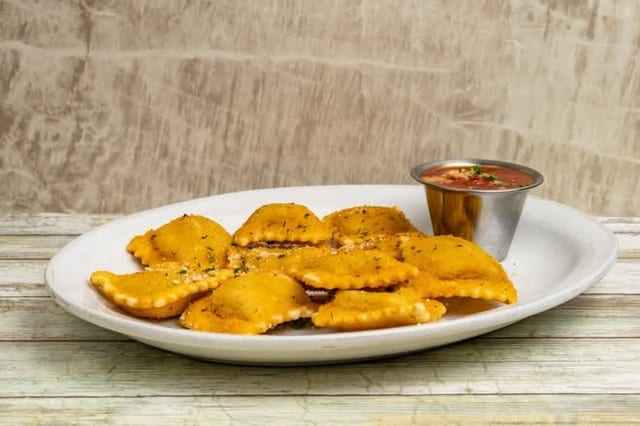 Pan of Fried Ravioli.